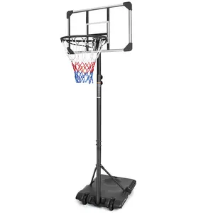 Portable Poolside Basketball Hoop 5.6-7ft Adjustable Height 28in Backboard with Wheels for Indoor Outdoor Use
