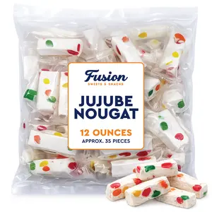 Jujube Nougat Candy - 12 Ounces (Approx. 35 Pieces) - Soft Chewy Fruit Jelly Pieces, Individually Wrapped, Classic Old Fashioned Treat, Easter Egg Fillers, Christmas Stocking Stuffers, Nostalgic Bulk Mix