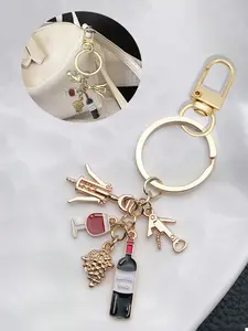 Wine Theme Bag Decoration Set, Includes Wine Bottle Opener, Glass Cup, Grape Pendant, Classic Style, Perfect Gift for Wine Lovers