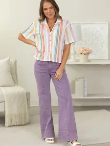 Mid Rise Wide Leg Color Denim Pants