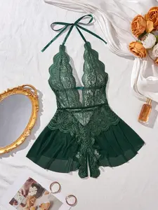 Strapless Floral Lace Bodysuit, Women's Sexy Deep V-Neck Teddy Lingerie, Comfortable and Feminine V-Neck Design