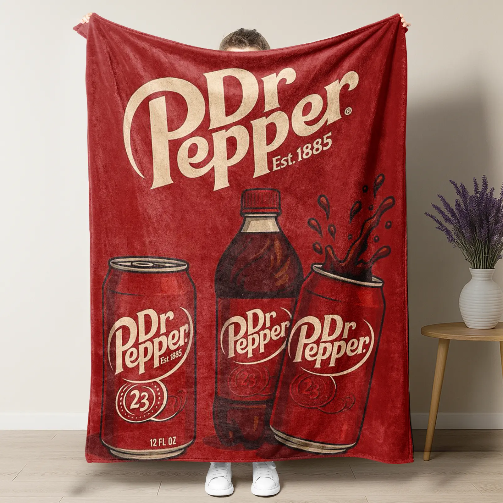 Vintage Three cans Dr Pepper Flannel Throw Blanket cozy soft fluffy lightweight slogan print soft fleece blanket flannel throw personalized flannel gift