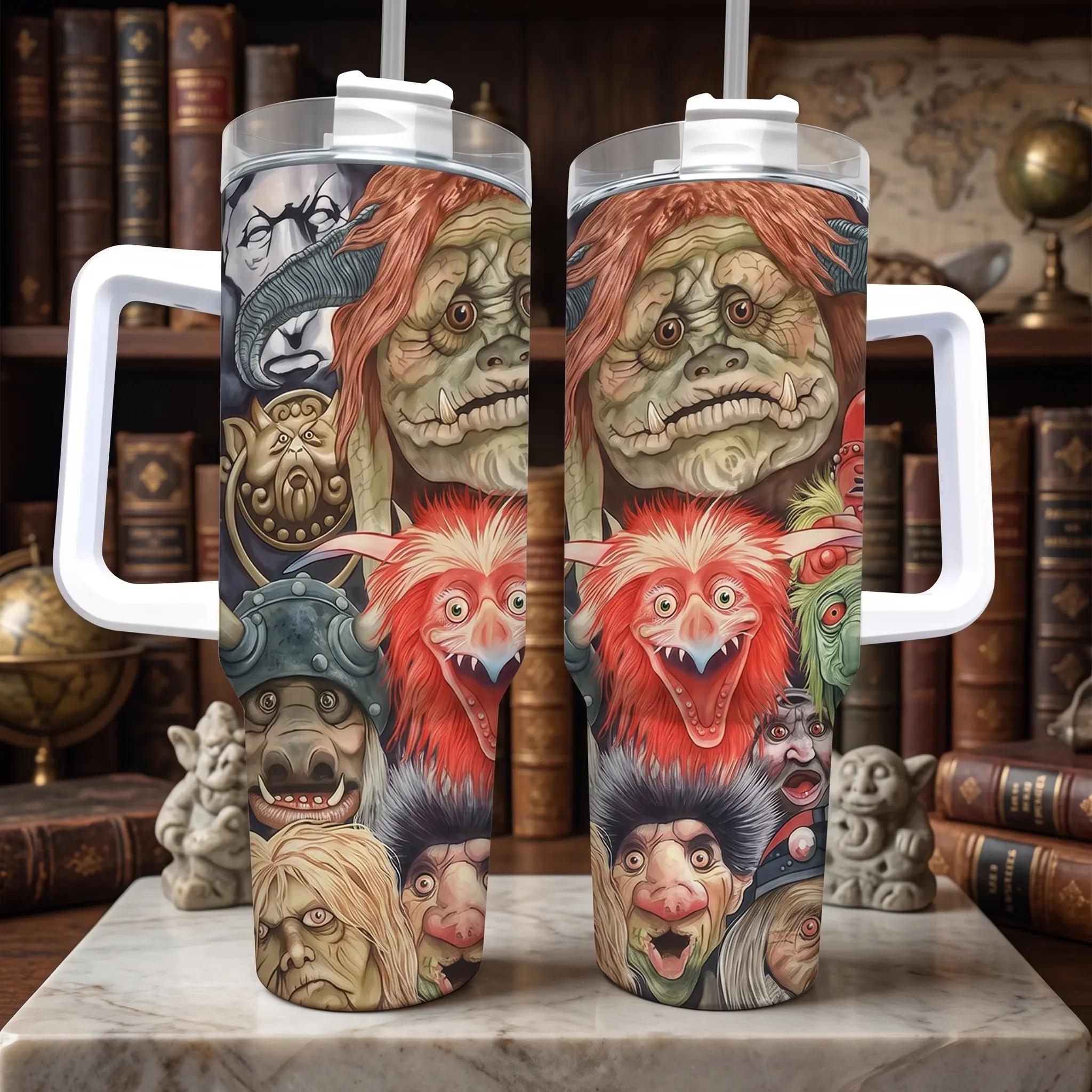 Labyrinth Movie Inspired 40oz Insulated Travel Tumbler Stainless Steel Mug with Handle and Straw Leak Proof Vacuum Thermal Cup Keeps Drinks Hot 12H Cold 24H Fan Gift Water Bottles Lid Reusable