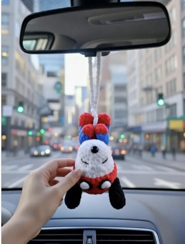 Spider Dog Crochet Car Charm Is a Cute Handmade Style Rearview Mirror Ornament for Car Decor and Small Gifts