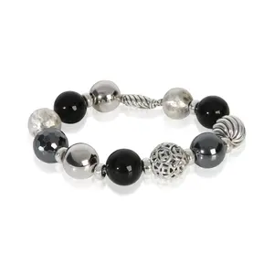 Pre-owned NY153668 David Yurman Sterling Silver Onyx And Hematite Elements Bracelet