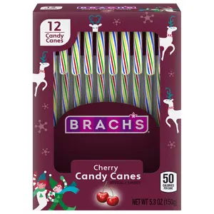 Brach's Rainbow Cherry Candy Canes: 12-Piece Box