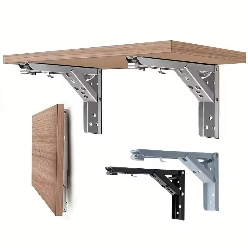 Stainless Steel Foldable Shelf Bracket, Space Saving DIY Rack for Bench Table, 2pcs Folding Shelving Support, Wall Mounted Bracket, Sturdy Bracket, Stainless Steel Brackets