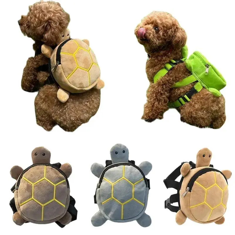 Cute Turtle Shape Velvet Animal Print No-Pull Dog Backpack Harness - Sporty Protective Gear with D-Ring, Adjustable Self-Wearing Design, Adjustable Chest Strap for Small & Medium Dogs, Ideal for Camping, Daily Walking