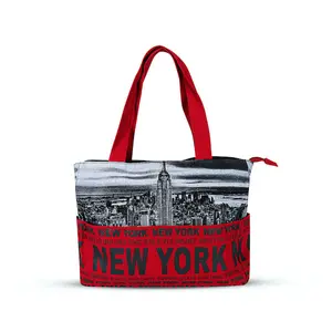 Crimson Manhattan Skyline New York Totebag | New York Handbag | NY Purse (2 Sizes)