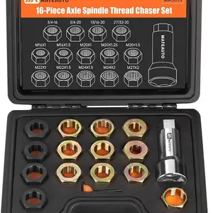 Axle Spindle Rethreading Kit,16 Piece Precision Restorer Master Repair Kit, Essential Tool for Mechanics - Includes Thread File and Axle Spindle Thread Chaser Set (16 Piece)