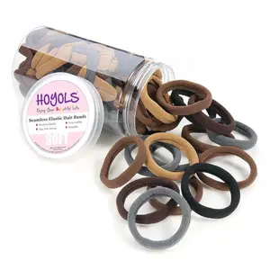 HOYOLS Soft Thick Seamless Hair Ties, Ponytail Scrunchies Head Bands No Damage Crease for Women Girls Kids Ponytail Holder 100 pcs (Brunette Brown)