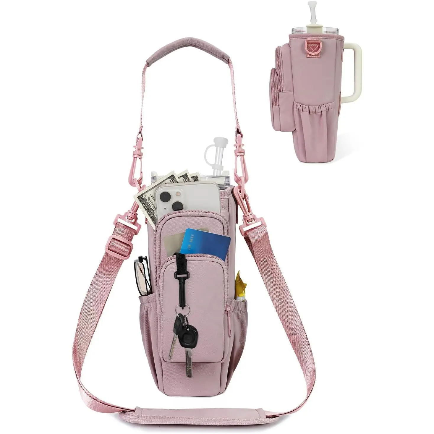 Sportsnew Water Bottle Carrier Bag for Stanley 40oz Tumbler – Insulated Crossbody Holder with Phone Pocket, Straw Cover & Adjustable Strap for Hiking, Travel & Outdoor TikTokShopBlackFriday