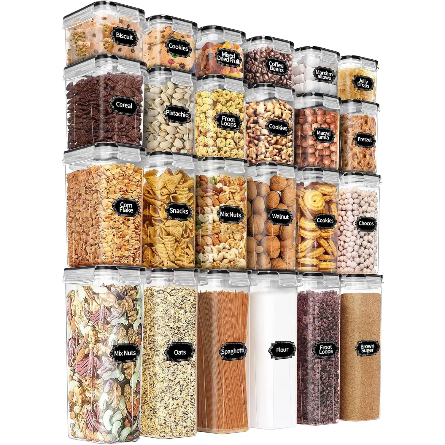 Airtight Food Storage Containers Set with Lids - 24 PCS, BPA Free Kitchen and Pantry Organization, Plastic Leak-proof Canisters for Cereal Flour & Sugar - Labels & Marker