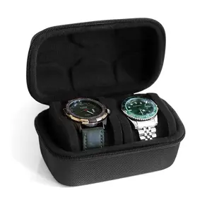 2 Slots Watch Travel Case, Unisex Watch Organizer Box with Soft Padding and Handle, Hard Shell Watch Storage for Men & Women