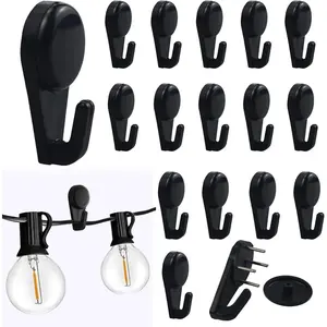 Light Hooks for Concrete Walls: 30 Pack Small Utility Wall-Mount Hangers - Outdoor String Lights Clips - Hanging Decoration Plants Shelves Picture Tapestry Heavy Duty for Wooden Cement Stucco (Black)