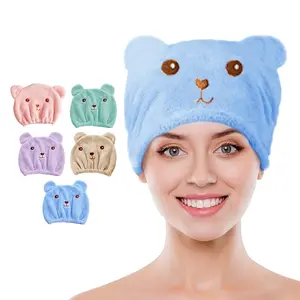 Cute Bear Design Hair Drying Cap, Soft Highly Absorbent, Portable Dry Hair Towel, Ideal for Shower, Spa, Travel