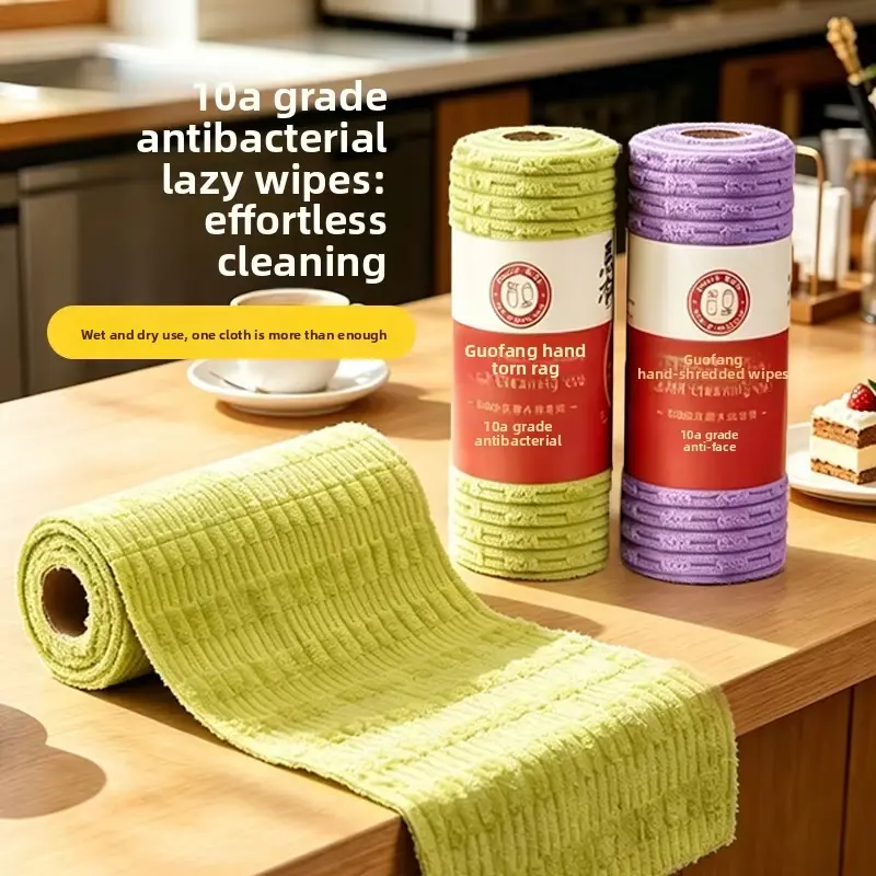 10A Grade Coral Velvet & Bamboo Velvet Disposable Kitchen Cleaning Cloth Roll (20 Pieces) - Thick, Absorbent, Multifunctional Wipes for Countertop, Sink, Reusable Oil-Grease Remover, Wet-Dry Home Care Supplies
