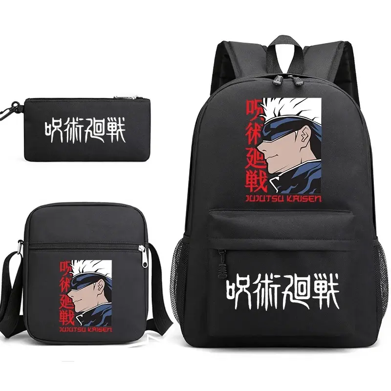 Anime Jujutsu Kaisen Shoulder Bag Backpack Pencil Case Set 3Pcs Lightweight Bookbag for Kids Teens