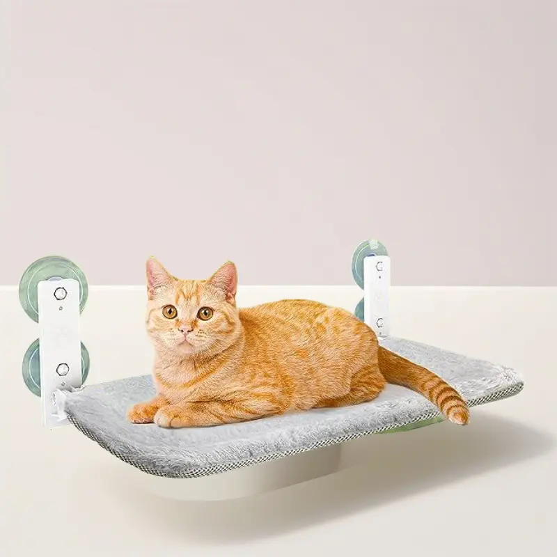 Cat Window Perch - High-Grade Steel Frame, 4 Suction Cups, Cozy Sunbathing Spot, 40lb Steady Perch, Space Saver, Folds Easily, 40 lbs Capacity, Easy to Install