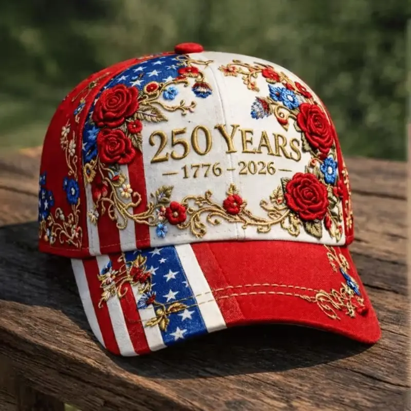 250th Anniversary Rose Print Baseball Hat, Women's Floral Design Sun Hat, Graphic Hats, Ideal for Daily Outing, Independence Day Celebration, Casual Wear, Outdoor Activities, Versatile Usage, Commemorative Hat, Casual Baseball Cap