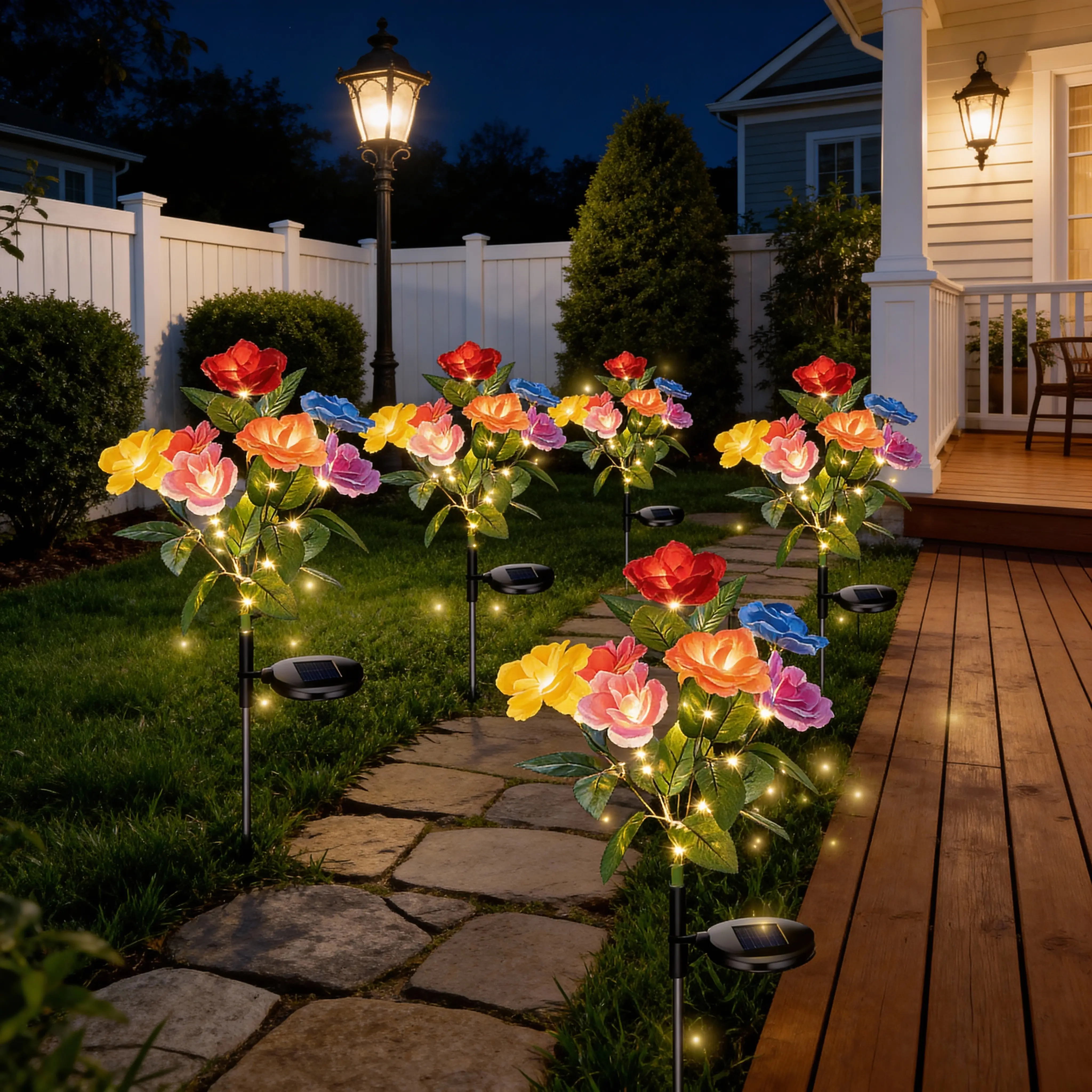 8 Pack Solar Rose Garden Lights, Outdoor Light, Landscape Lamp for Landscaping Decor, Solar Light Outdoor
