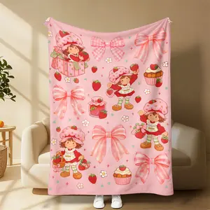 Trawberry Shortcake Kawaii Blanket – Ultra-Soft Pink Plush Throw with Adorable Strawberry & Bow Patterns for Girly Room Decor!Strawberry Shortcake Keepsake Blanket – Nostalgic Retro Design for Sisters, Daughters & Anyone Who Loves Whimsical Charm!