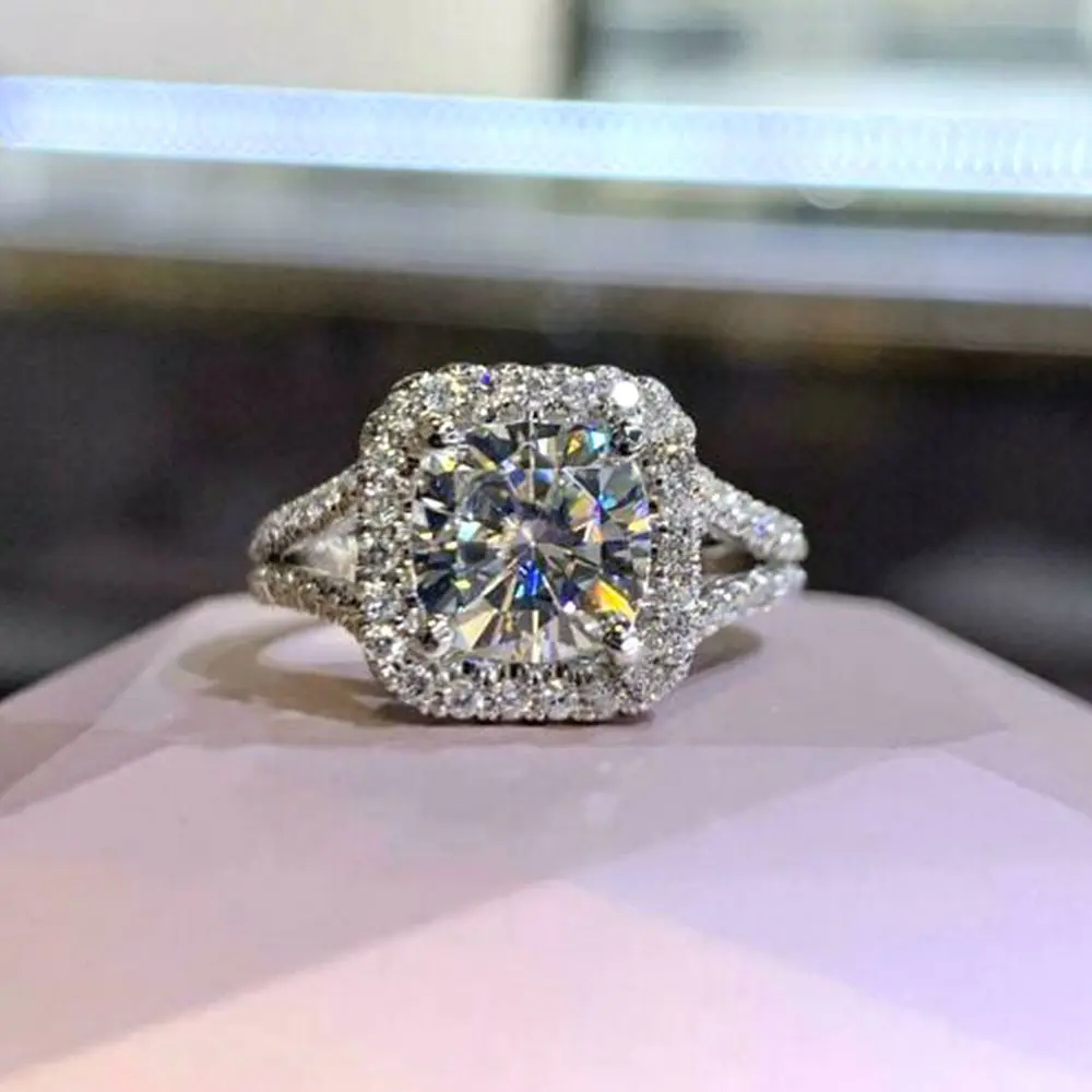 Women's Cushion Cut Halo Engagement Ring - Elegant Pavé Band with Cubic Zirconia, Artificial Gemstone Ring, Bridal Promise Jewelry