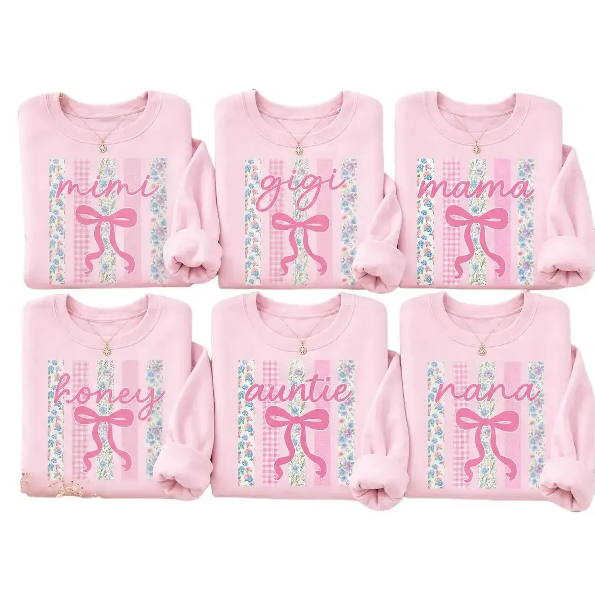 Personalized Grandma Mom Gift for Women, Custom Mimi Gigi Mama Honey Auntie Nana Sweatshirt, Floral Bow Family Crewneck, Coquette Pink Shirt, Cute Mother's Day Spring Sweatshirt - TrendWear USA