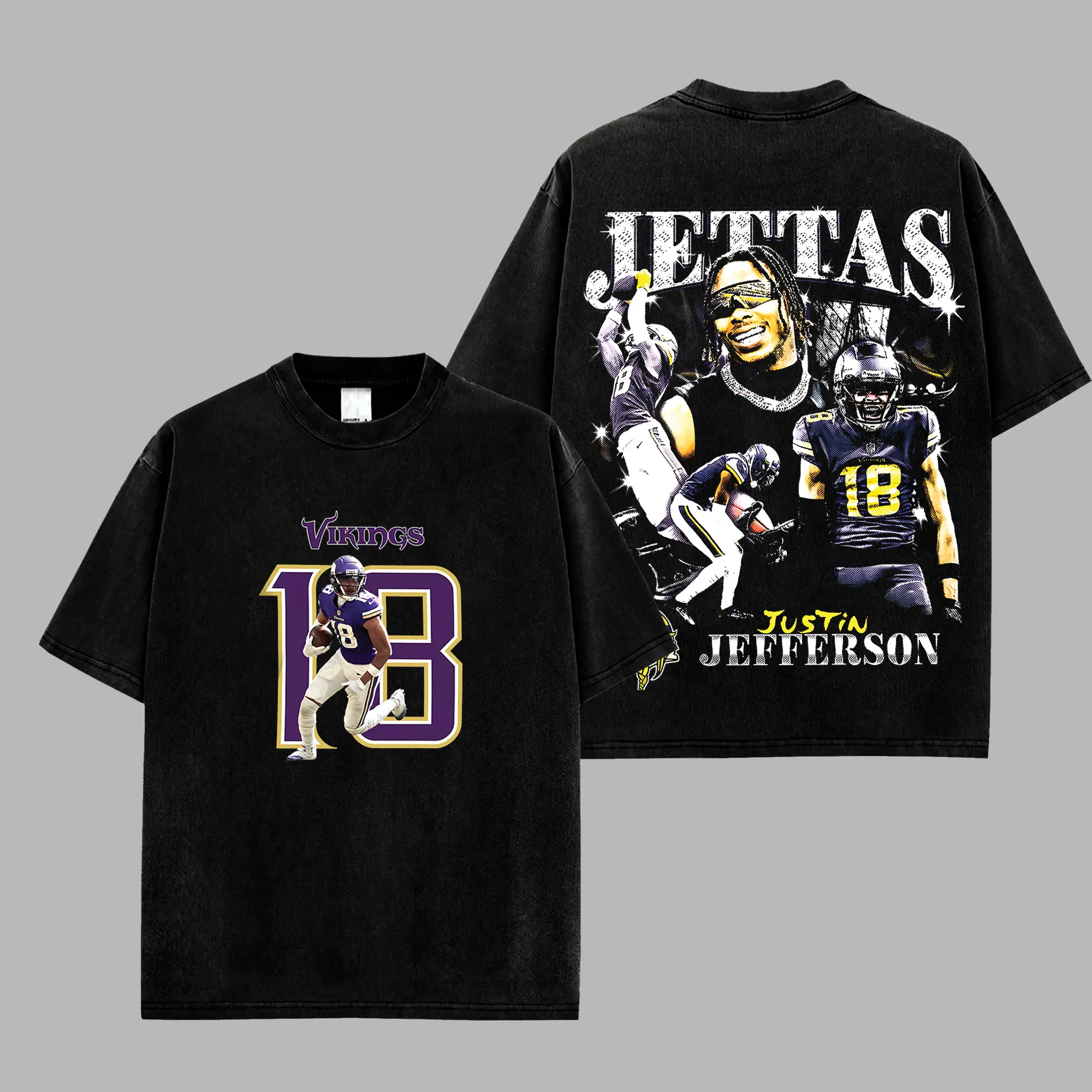 [RedZoneStyle] Justin Jefferson 18 Jettas Game Day Retro Unisex 100% Heavyweight Cotton T-Shirt – The J-Jettas Fans Shirt, The Vikings Football Shirt, Game Day Outfits, Gift For Football Fans