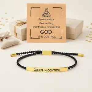 【Buy One Get One Free】God is in Control" Christian Bracelet for Men & Women - Stainless Steel Engraved Braided Rope Jewelry, Adjustable Religious Inspirational Gift for Daughter, Son, Best Friend & Family