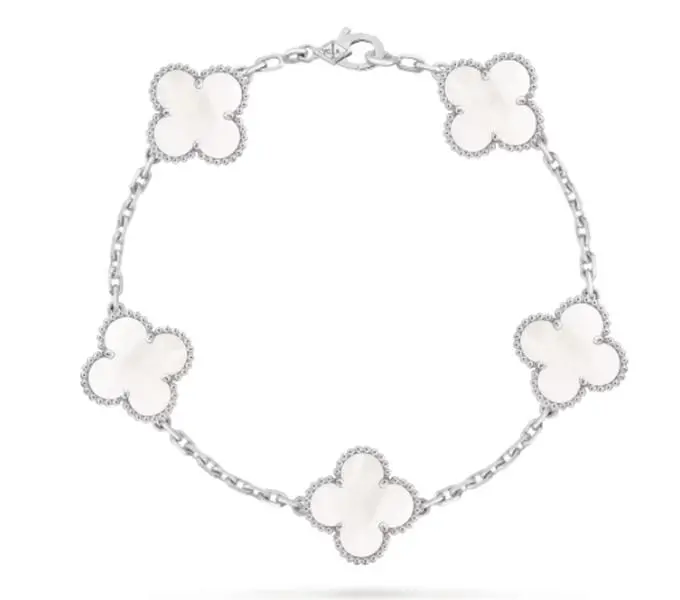Pre-owned Van Cleef & Arpels, Vintage Alhambra bracelet, 5 motifs 18K white gold, Mother of pearl，full set Exquisite Bracelet Pretty Bracelet