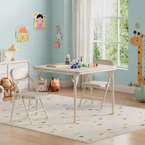 5 Piece Boys Girls Folding Table and Chairs Set, Activity Table and Chairs Set for Dining Room,Daycare,Classrooms,Beige table study desk