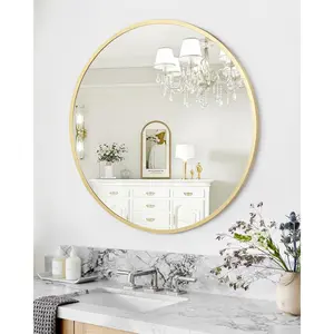 Gold Round Bathroom Mirror, 24 Inch Circle Mirror with Aluminum Frame, Shatter-Resistant Tempered Glass, Wall Mounted Vanity Mirror for Entryway, Hallway, Bedroom, Living Room Decor