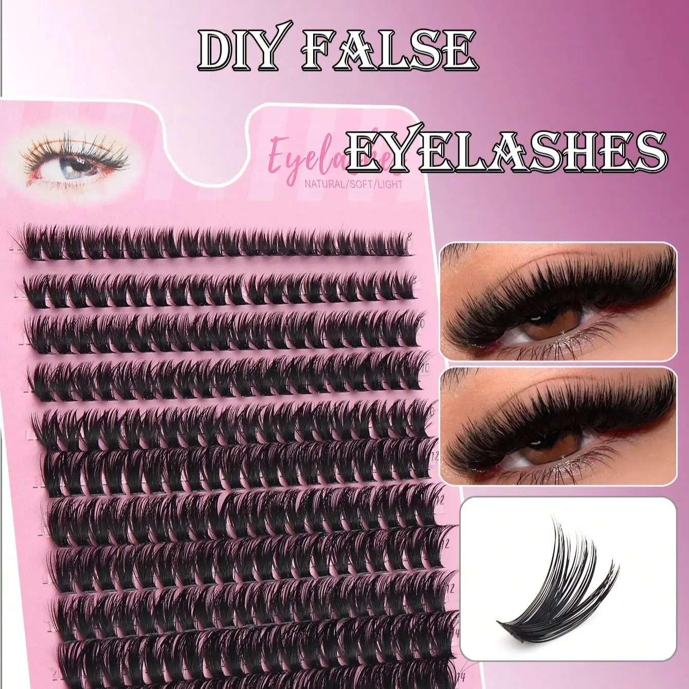 280pcs 60D Mix Cluster Eyelash, 0.05mm Thickness, D Curl, 8mm-16mm Mix Length, Mixed Lash Clusters, Flat Fluffy Handmade Mink Eyelash Cluster, Diy Eyelash Extensions For Halloween, Festival Makeup, Beginner Essential Lash Clusters