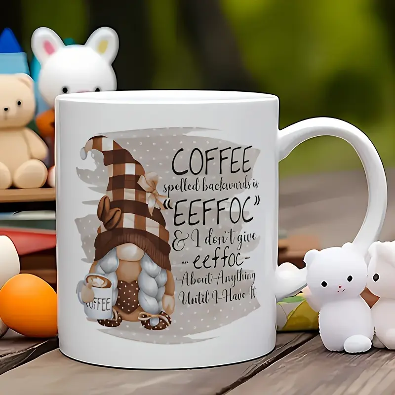 1pc 3A Grade Ceramic 11oz Gnome Coffee Mug - Washable Eeffoc Design Cup for Pouring Spelt Coffee, Ideal Birthday Gift, Decorative Kitchenware for Home/Office, Reusable