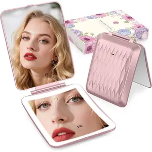 1X/10X Magnifying Makeup Mirror with 3 Colored Lights and  Control, 2700mAh Rechargeable LED  Mirror for , Bathroom and Travel (Rose , with LED Lights)