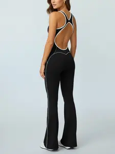 Black & White Flared Open Back Jumpsuit Casual