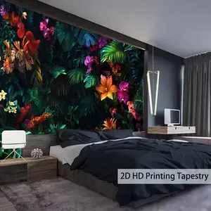 Large Jungle Landscape Tapestry, High Definition Digital Print Polyester Wall Decor, Vibrant Tropical Plants & Flowers, Anti-Wrinkle Indoor Decoration, Tapestry Wall Mural