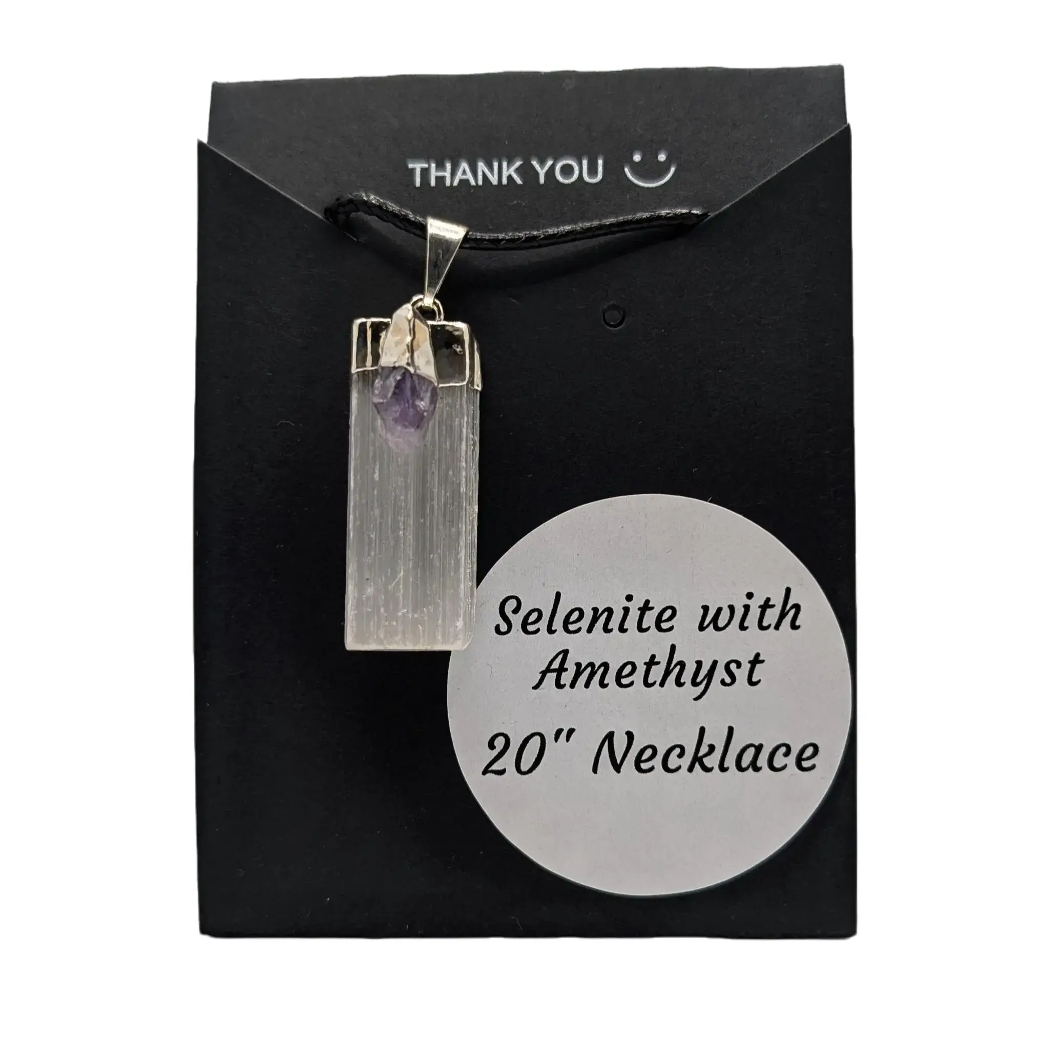 Selenite with Amethyst Necklace for Energy Purification & Mental Clarity Healing Stone Jewelry