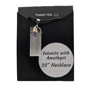 Selenite with Amethyst Necklace for Energy Purification & Mental Clarity Healing Stone Jewelry