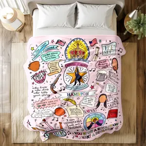 Hamilton Musical Printed with Iconic Quotes & Artwork - Slogan Print Blanket, Flannel Throw Blanket, Super Soft & Skin-friendly, Machine Washable, Multi-Size for Bed, Camping & Office Naps, Ideal Gift for Broadway Fans