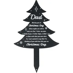 Christmas Grave Decorations for Cemetery - Dad Metal Memorial Grave Markers, Father Graveyard Remembrance Plaque Stake, Xmas Tree Sympathy Graveside Burial Decor Sign for Outdoor Yard Garden