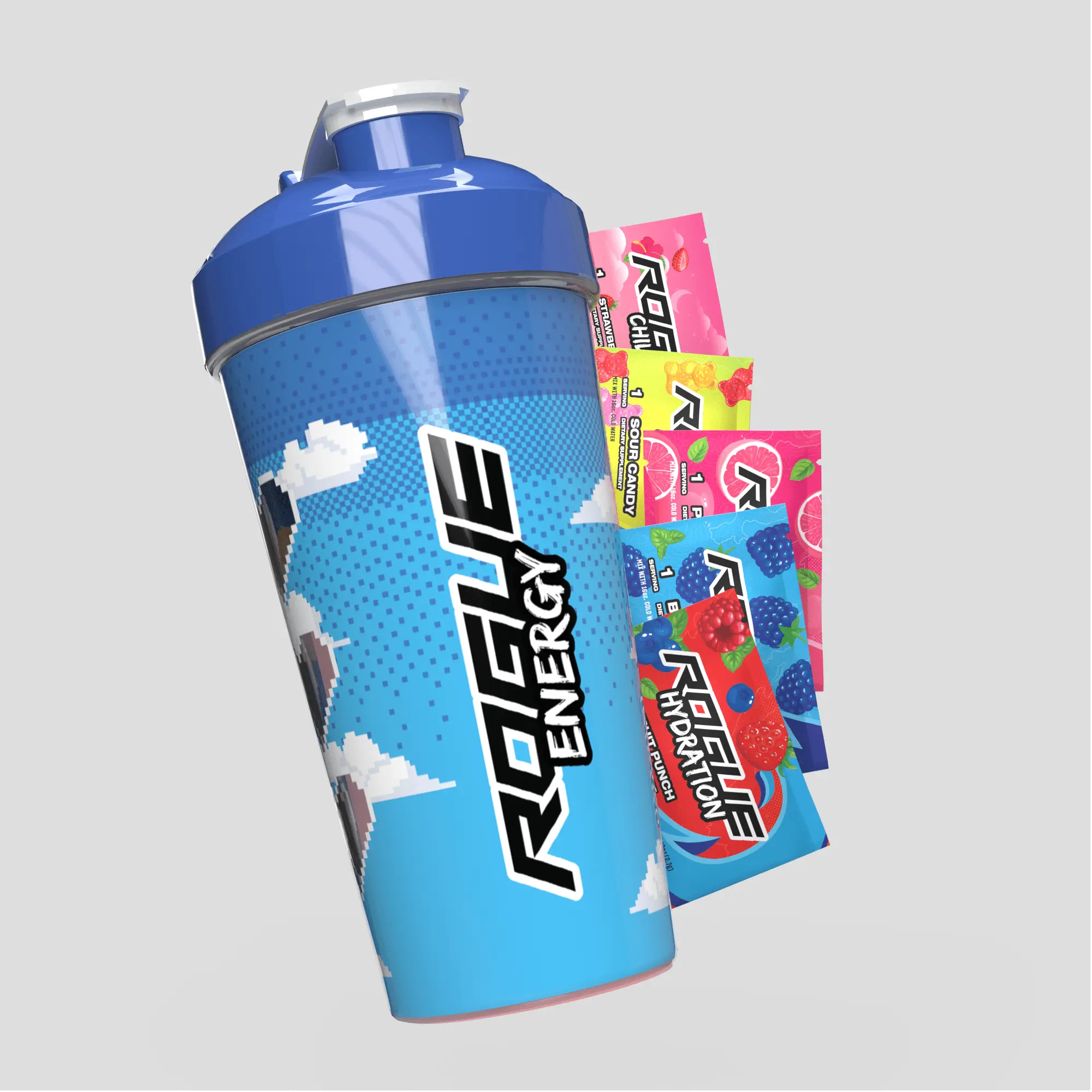Rogue Energy Starter Kit - Sport Beverage Samples with Shaker Cup + 5 Most Popular Sugar Free Energy Drinks Flavors