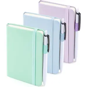 3 Pack Pocket Small Notebook Journals, Mini Cute Hardcover College Ruled Notepad for Women Office Supplies, with 3 Black Pens, 3.5”x 5.5”, A6, Pastel Colors, Light Blue, Light Purple, Light Green