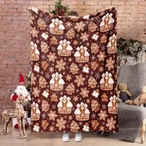 Funny Comfy Polyester Blanket Cozy Polyester Christmas Throw Blanket - Digital Print Gingerbread House & Snowflake Design, Soft Wint The Ultimate Christmas Present