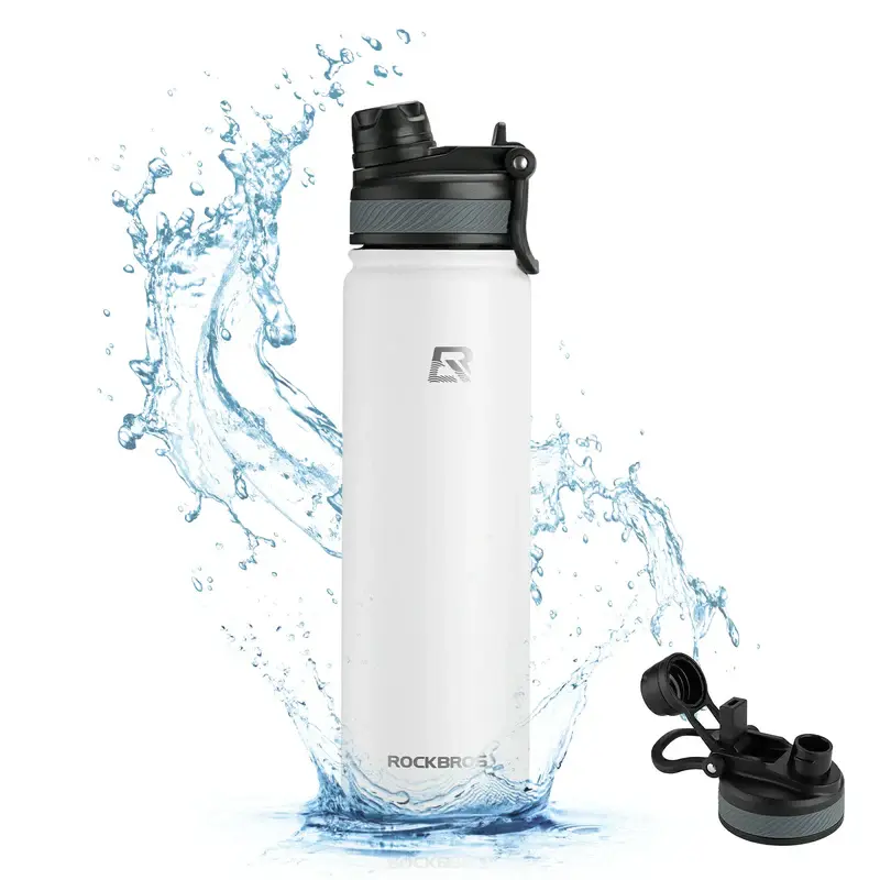 ROCKBROS Unisex Stainless Steel Leakproof Insulated Water Bottle with Straw Lid, Backpack-Friendly Drinkware Tumbler, Leakproof Insulated Tumbler, Multi-Size, Outdoor Sports, Hot/Cold Hold, Insulated Lid, Stainless Steel Thermos, Portable, Straw Sports Wa
