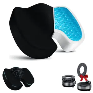 Cooling Gel Memory Foam Seat Cushion for Back Tailbone & Sciatica Pain Relief 360° Magnetic Phone Holder Orthopedic U-Shape Coccyx Pillow for Office Chair Car Gaming Travel Non-Slip Washable Comfort Set
