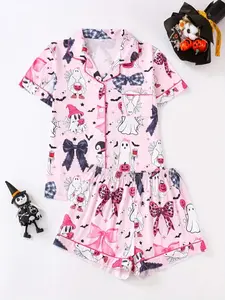 Women's Two-Piece Pajama Set, Casual Comfortable Short Sleeve Shirt with Pocket, Elastic Waist Shorts, All-Season Sleepwear, Loungewear