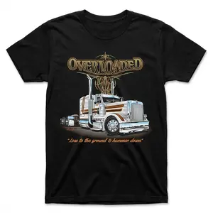 Overloaded Trucker Graphic Tee – Peterbilt 389 Lowrider Shirt, Hammer Down, Big Rig , Bold Truck Stop T-Shirt, Suitable for all seasons - classic styles, fun graphic tee shirts, base layers, casual streetwear, suitable for both men and women.