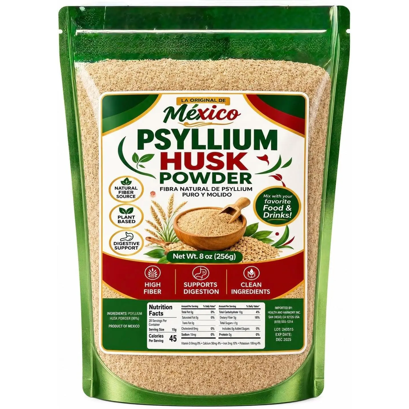 Organic Psyllium Husk Unflavored Flavoring Powder (8oz) - Finely Ground, Vegan, Keto, Paleo, Non-GMO Plant-Based Superfood, Dietary Fiber Source, Powder Form Keeps Prep Simple for Gluten-Free Baking